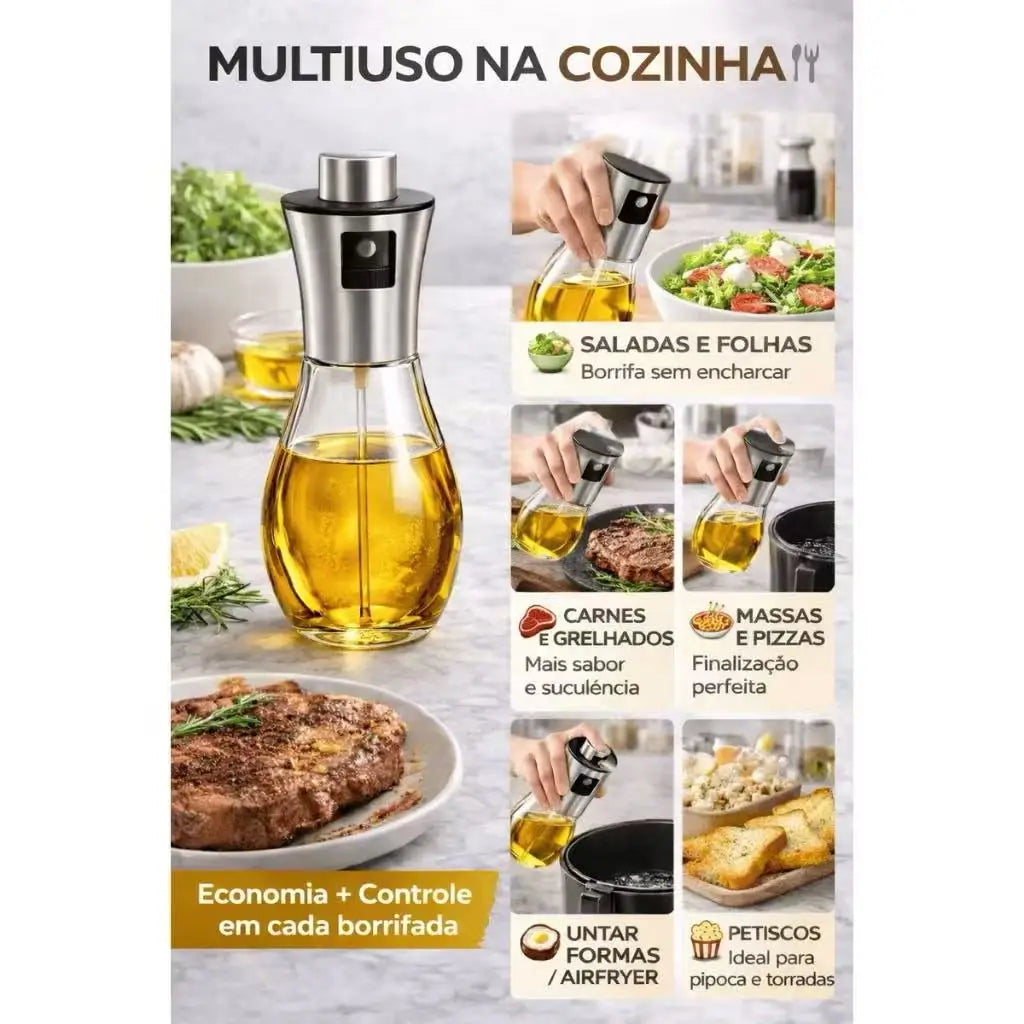 Spray Borrifador Azeite Galheteiro Vidro Inox Pulverizador Vinagre Oleo 200ml Tempero Cozinha