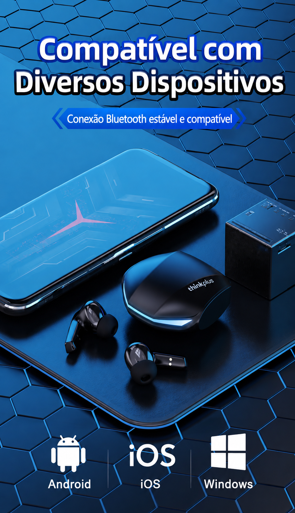 Fones de Ouvido Bluetooth 5.4 Lenovo GM2 Pro, Headset Esportivo Sem Fio, In-Ear, Baixa Latência, Modo Duplo, Fones de Música