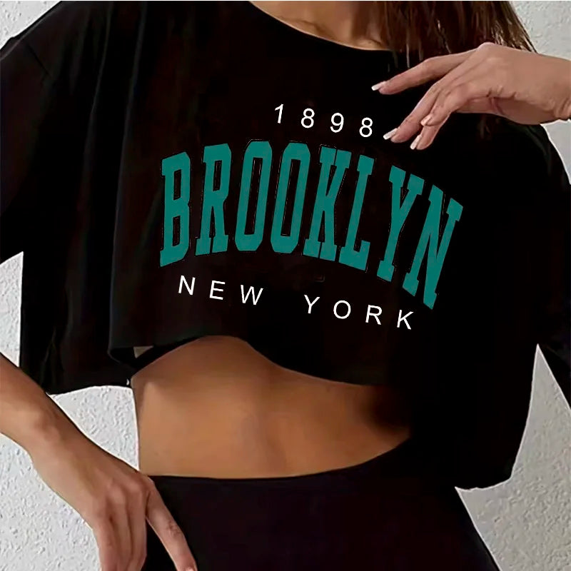 Camiseta los angeles número 91 brooklyn gráfico em torno do pescoço esportes colheita camiseta casual colheita topo feminino recortado