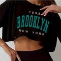 Camiseta los angeles número 91 brooklyn gráfico em torno do pescoço esportes colheita camiseta casual colheita topo feminino recortado