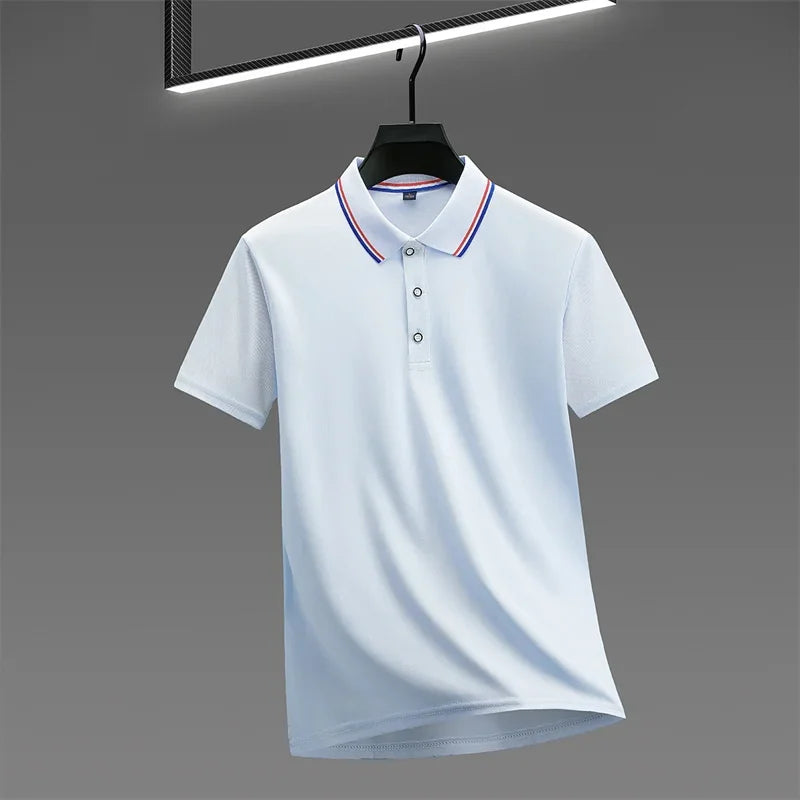 Camisa Polo Masculina Casual de Cor Sólida com Manga Curta, Top Versátil e Confortável para o Verão