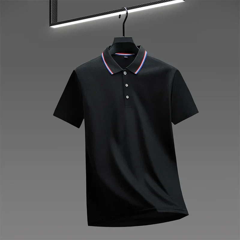 Camisa Polo Masculina Casual de Cor Sólida com Manga Curta, Top Versátil e Confortável para o Verão