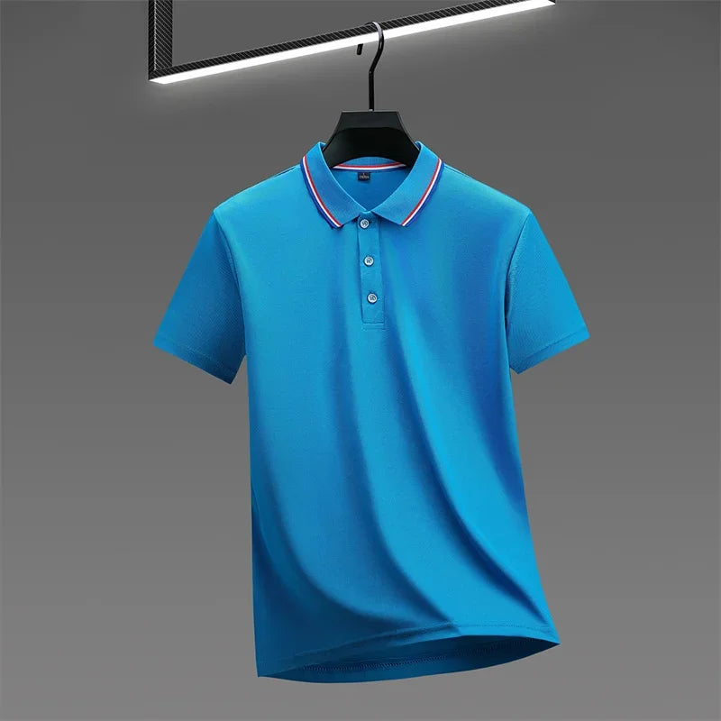 Camisa Polo Masculina Casual de Cor Sólida com Manga Curta, Top Versátil e Confortável para o Verão