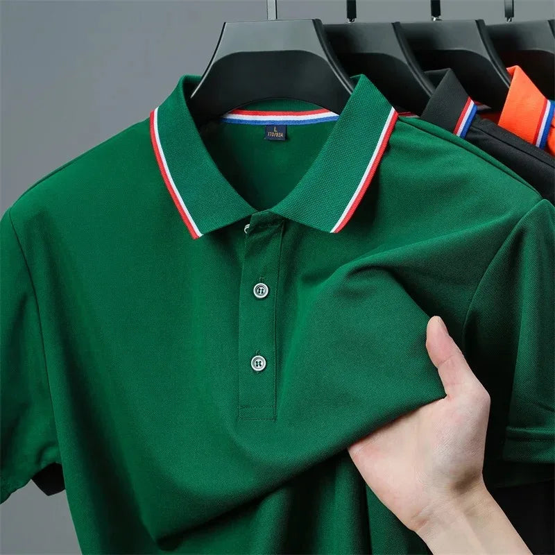 Camisa Polo Masculina Casual de Cor Sólida com Manga Curta, Top Versátil e Confortável para o Verão