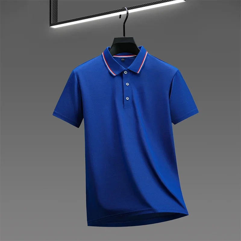 Camisa Polo Masculina Casual de Cor Sólida com Manga Curta, Top Versátil e Confortável para o Verão
