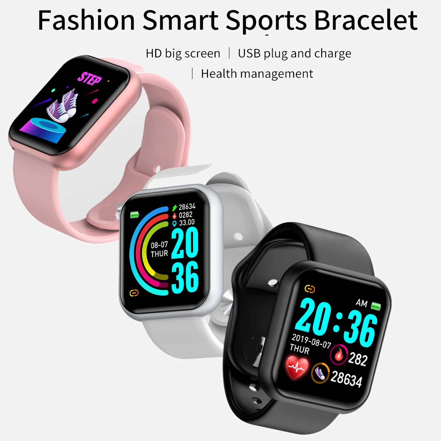 Homens relógios inteligentes tela colorida bluetooth mulher fitness esporte pulseira saúde monitor de sono relógio eletrônico smartwatch alarme y68