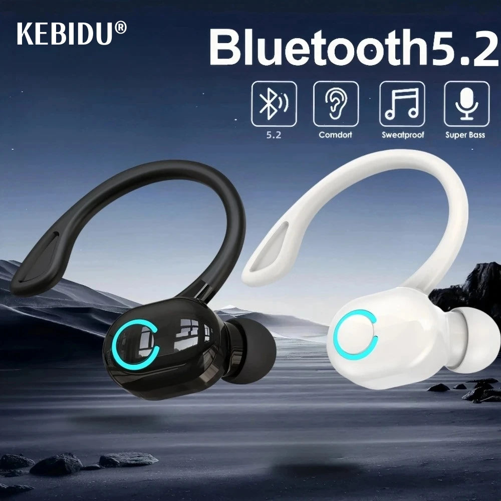 Bluetooth 5.2 negócios sem fio fone de ouvido gancho mini alta fidelidade baixo cancelamento de ruído fone de ouvido com microfone esporte jogo fone de ouvido