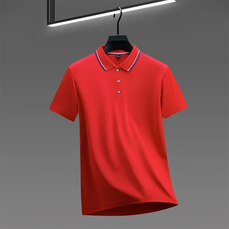 Camisa Polo Masculina Casual de Cor Sólida com Manga Curta, Top Versátil e Confortável para o Verão