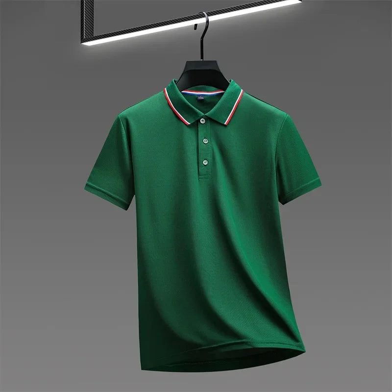 Camisa Polo Masculina Casual de Cor Sólida com Manga Curta, Top Versátil e Confortável para o Verão