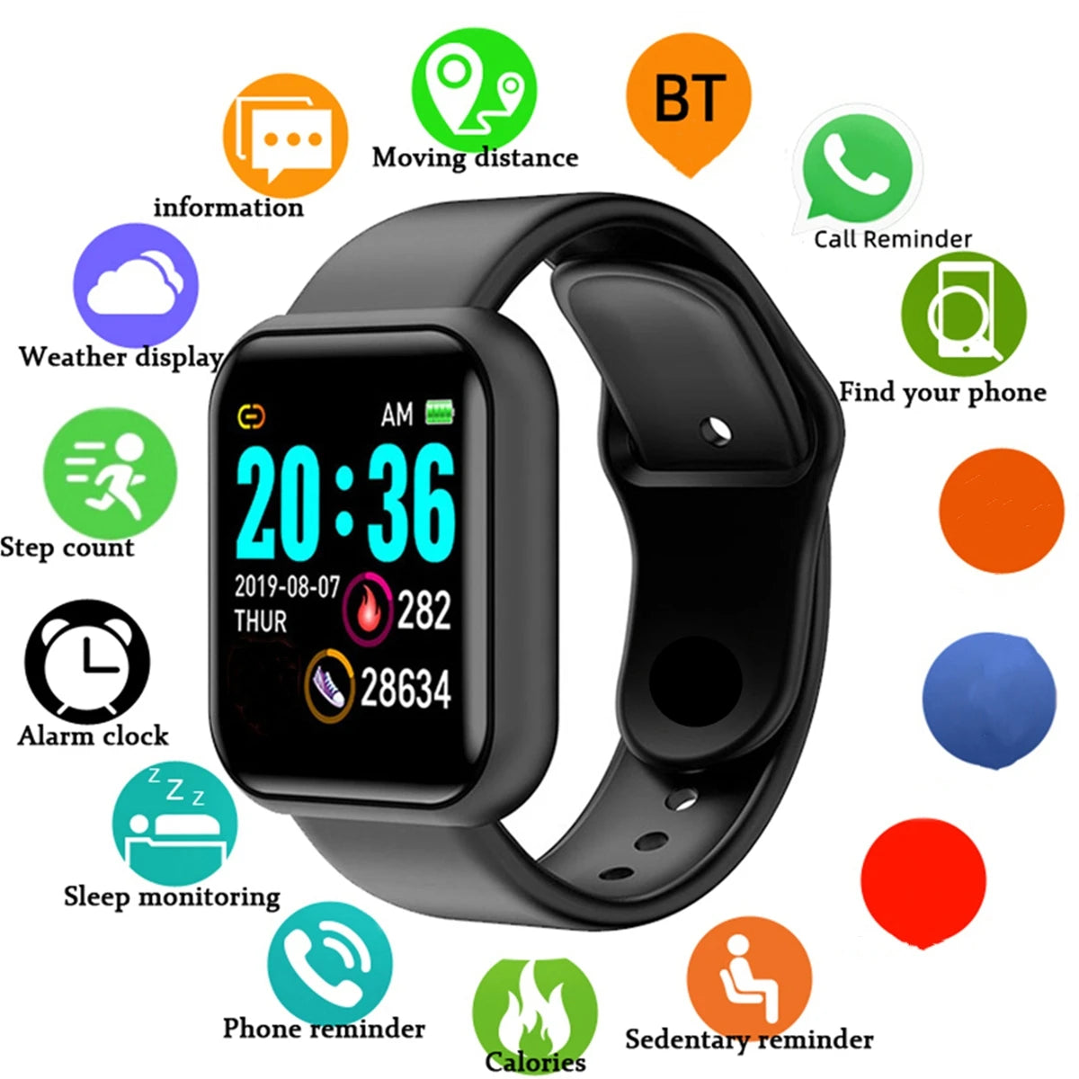 Homens relógios inteligentes tela colorida bluetooth mulher fitness esporte pulseira saúde monitor de sono relógio eletrônico smartwatch alarme y68