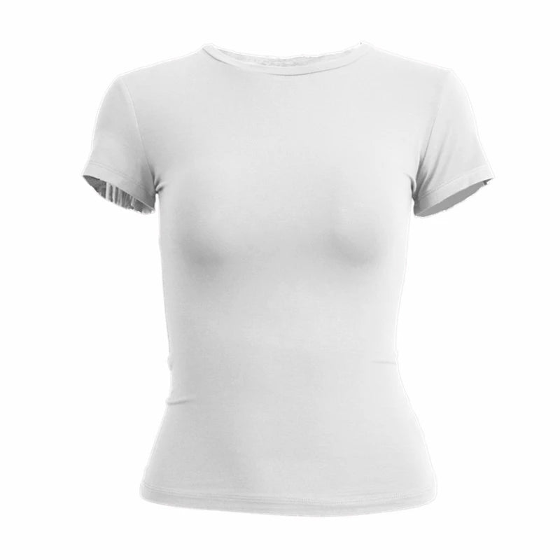 Nova Camiseta Feminina de Manga Curta, Ajuste Slim, Estilo Y2K, Gola O, Tricô, Moda Urbana, Esportiva e Sensua