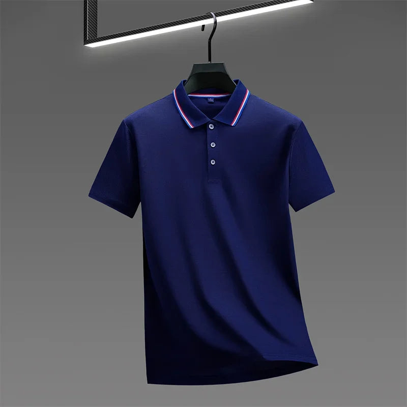 Camisa Polo Masculina Casual de Cor Sólida com Manga Curta, Top Versátil e Confortável para o Verão