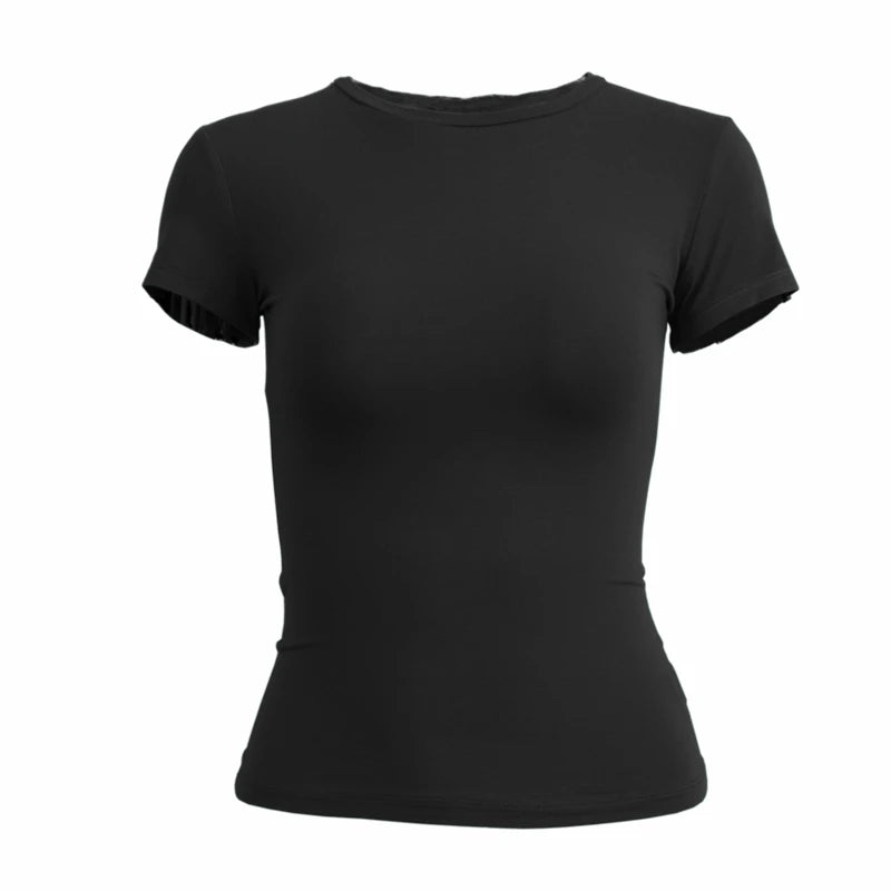 Nova Camiseta Feminina de Manga Curta, Ajuste Slim, Estilo Y2K, Gola O, Tricô, Moda Urbana, Esportiva e Sensua