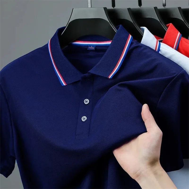 Camisa Polo Masculina Casual de Cor Sólida com Manga Curta, Top Versátil e Confortável para o Verão