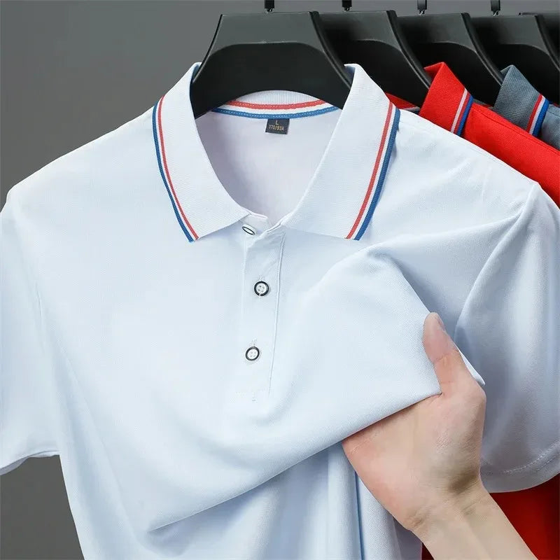 Camisa Polo Masculina Casual de Cor Sólida com Manga Curta, Top Versátil e Confortável para o Verão