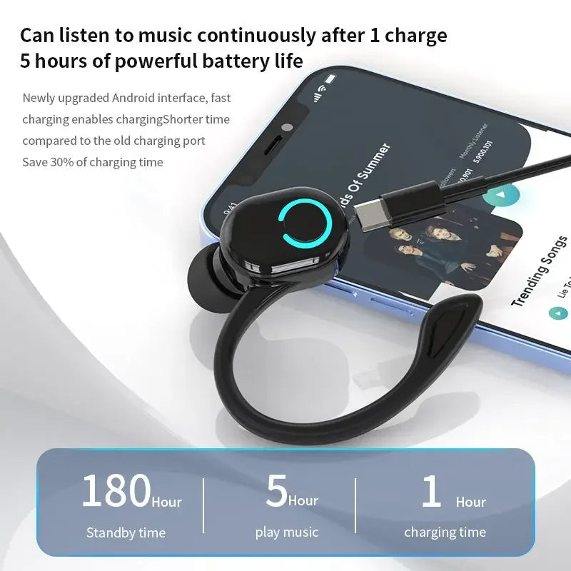 Bluetooth 5.2 negócios sem fio fone de ouvido gancho mini alta fidelidade baixo cancelamento de ruído fone de ouvido com microfone esporte jogo fone de ouvido