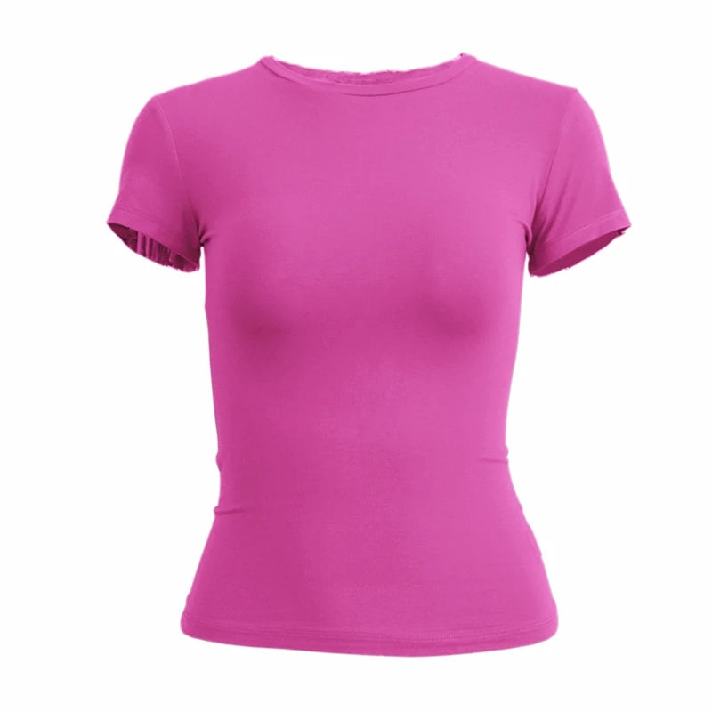 Nova Camiseta Feminina de Manga Curta, Ajuste Slim, Estilo Y2K, Gola O, Tricô, Moda Urbana, Esportiva e Sensua