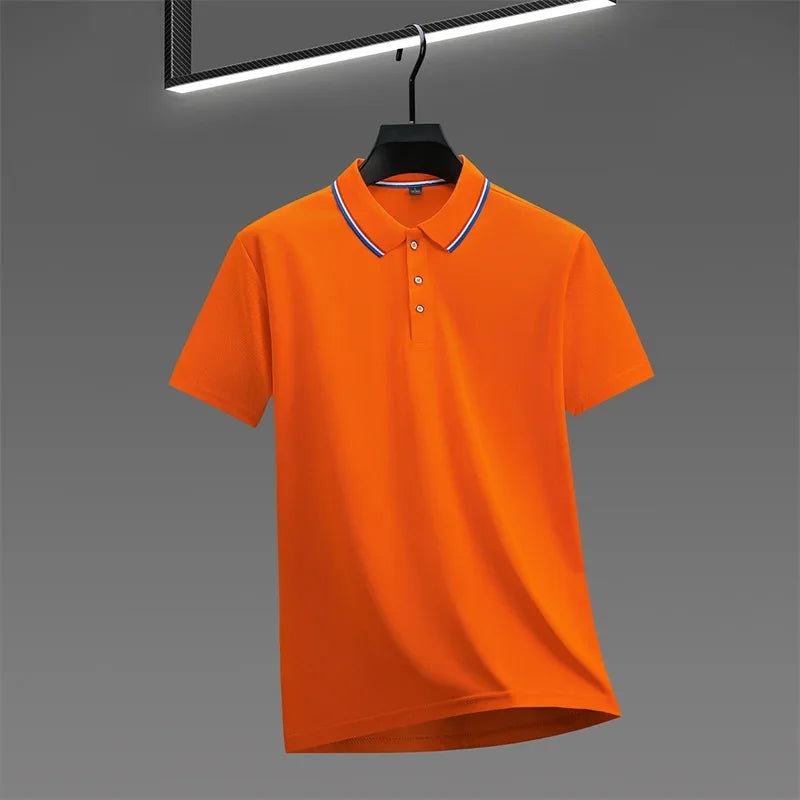 Camisa Polo Masculina Casual de Cor Sólida com Manga Curta, Top Versátil e Confortável para o Verão