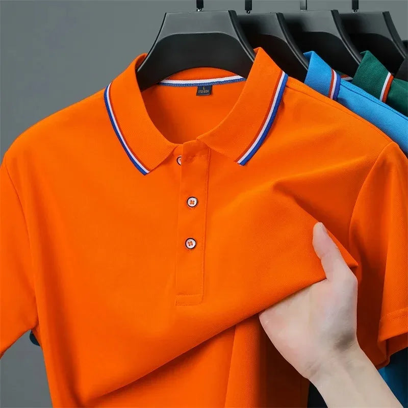 Camisa Polo Masculina Casual de Cor Sólida com Manga Curta, Top Versátil e Confortável para o Verão