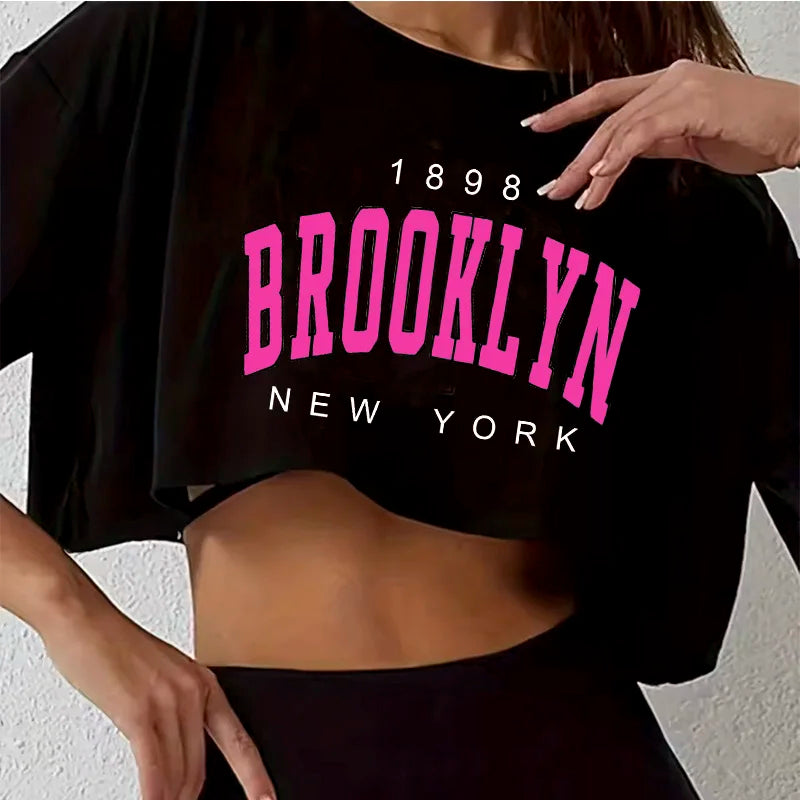 Camiseta los angeles número 91 brooklyn gráfico em torno do pescoço esportes colheita camiseta casual colheita topo feminino recortado