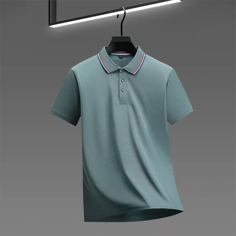 Camisa Polo Masculina Casual de Cor Sólida com Manga Curta, Top Versátil e Confortável para o Verão